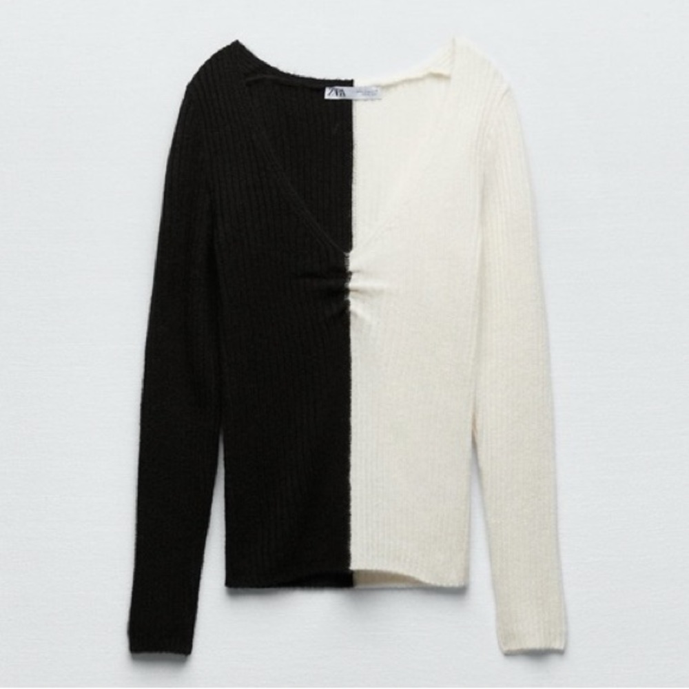 Zara Black and White Two Tone Sweater